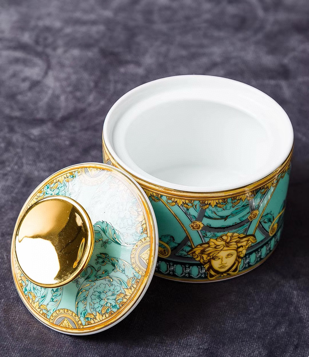 Кофейный сервиз в стиле Versace,  бирюзового цвета, 15 предметов
