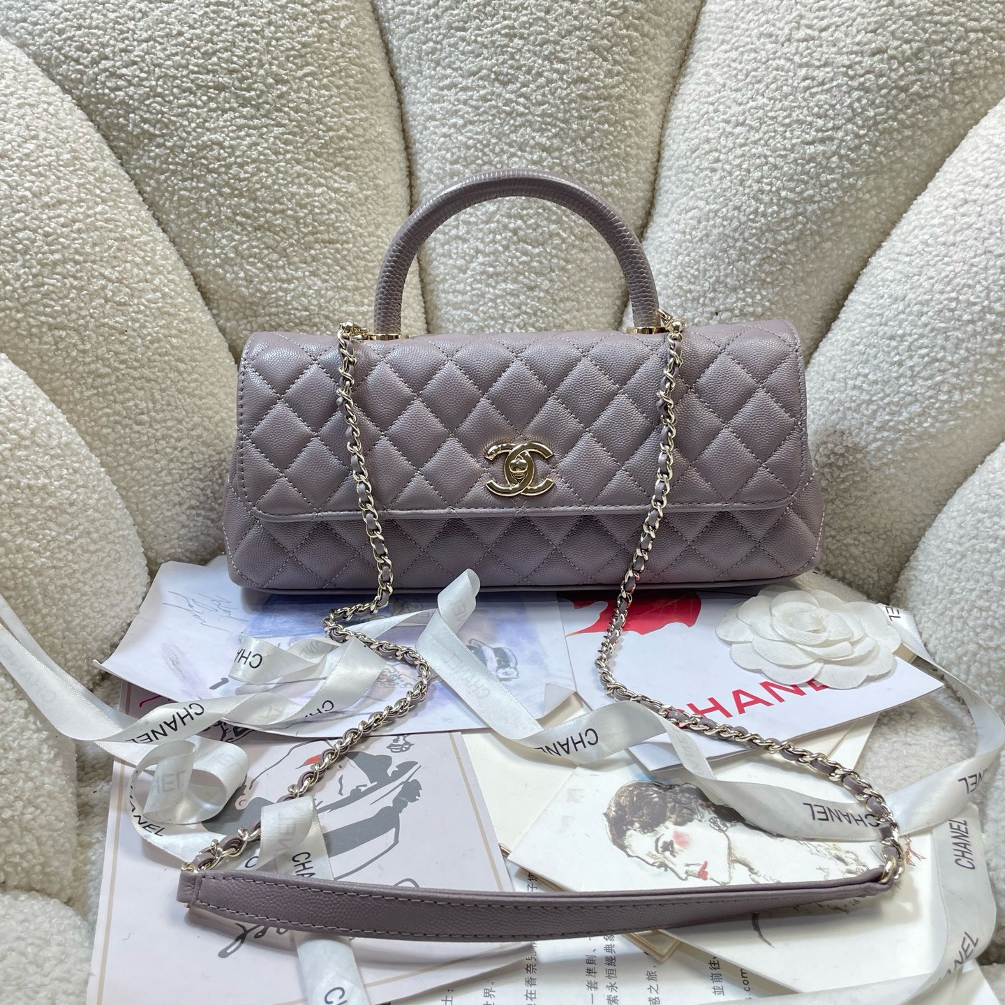 Сумка женская в стиле Chanel Coco Handle серо-бежевого цвета