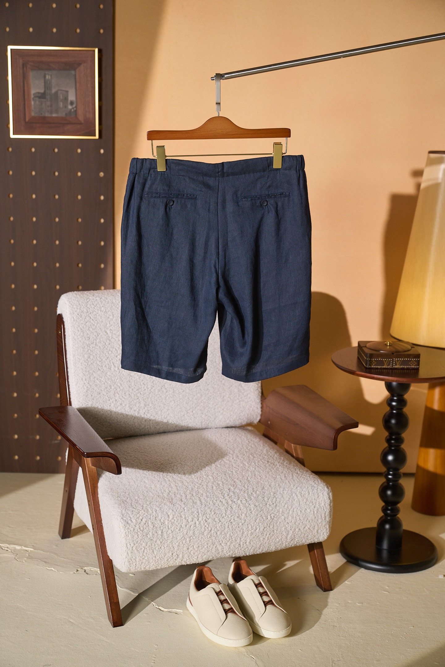 Шорты мужские в стиле Loro Piana Nolan Bermuda тёмно-синего цвета с кулиской