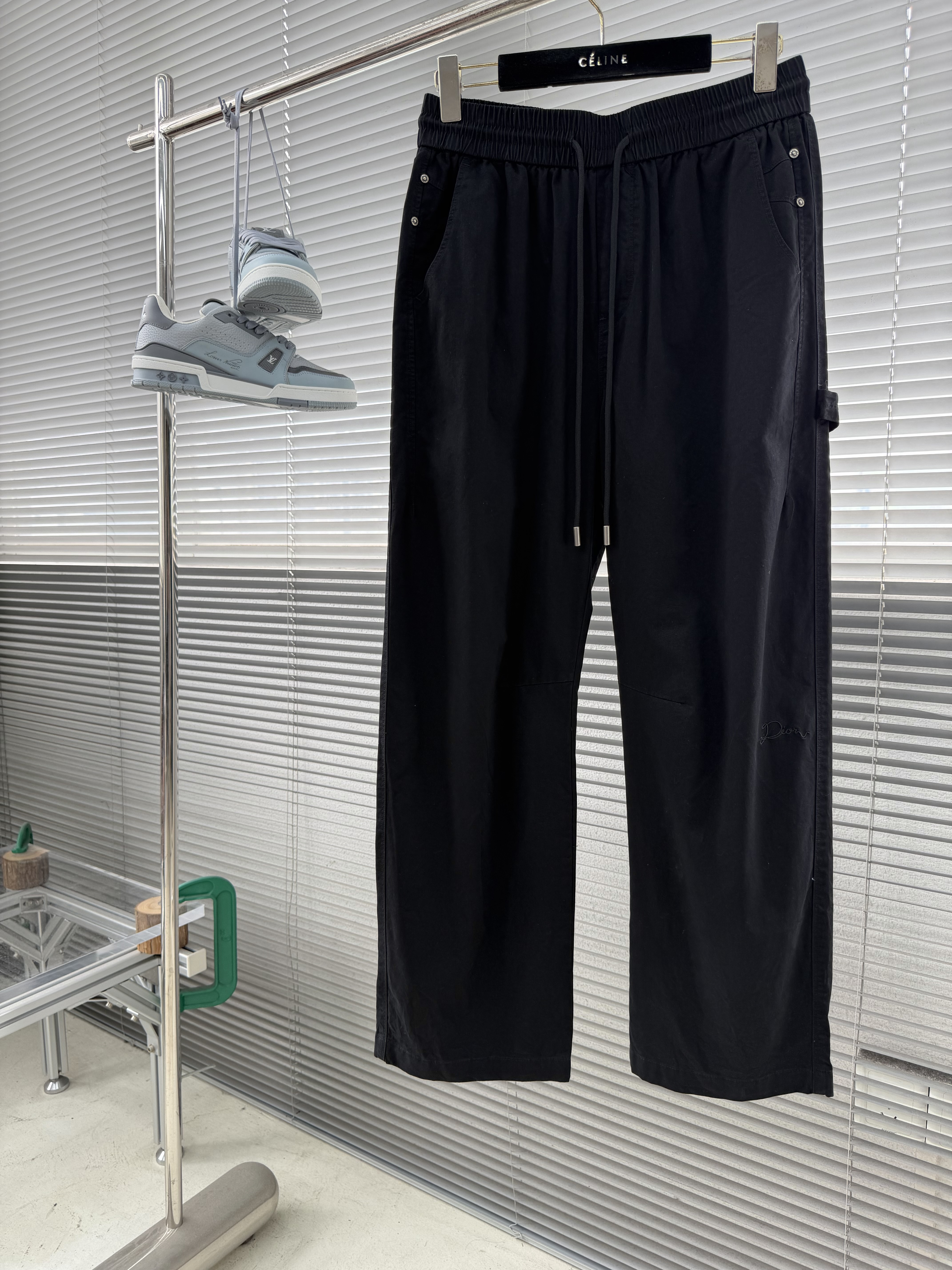 Брюки мужские в стиле Dior из хлопка чёрного цвета карго с эластичным поясом