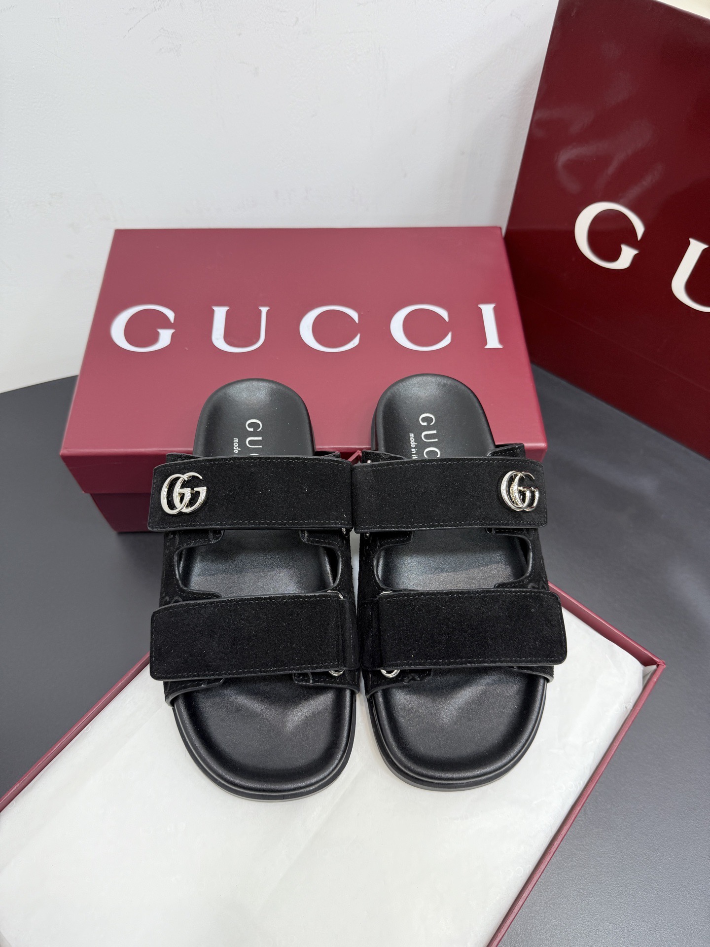 Сандалии женские в стиле Gucci GG чёрного цвета