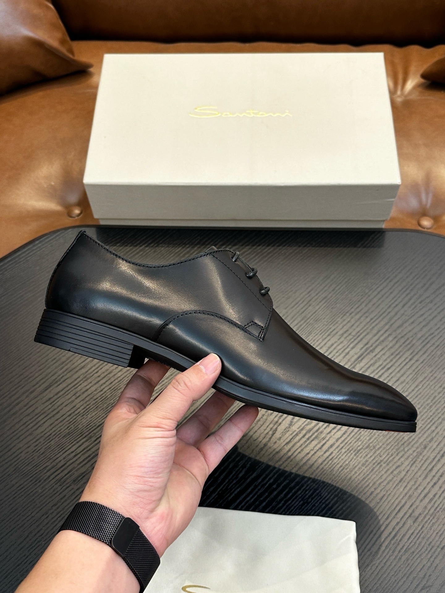 Дерби мужские в стиле Santoni чёрного цвета