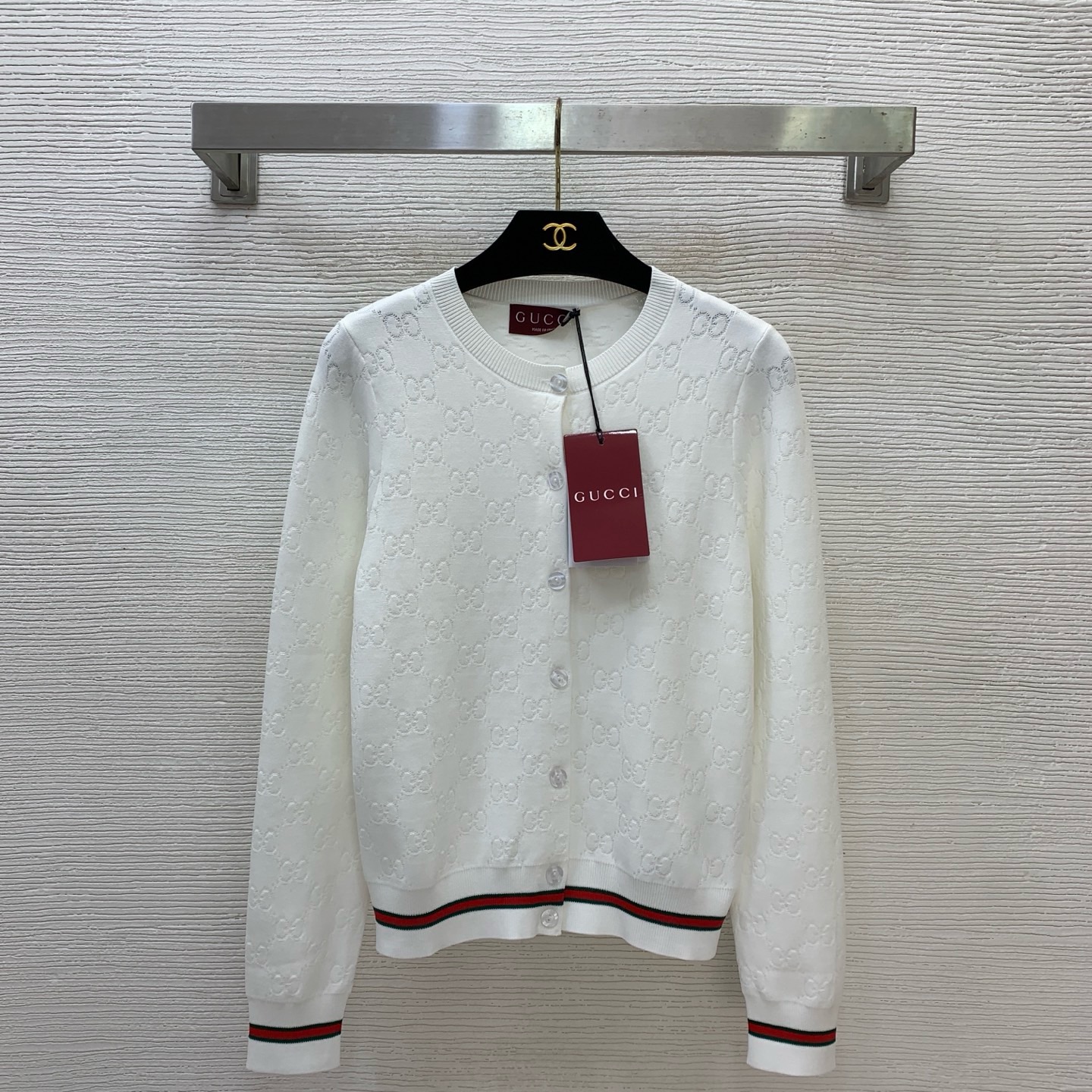 Кардиган женский в стиле Gucci белого цвета с жаккардовым GG-узором