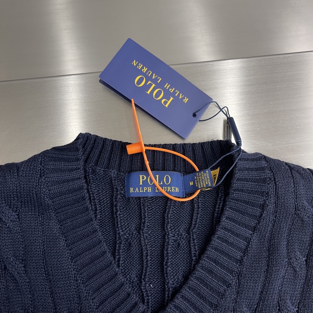 Жилет мужской в стиле Ralph Lauren с фактурной вязкой тёмно-синего цвета