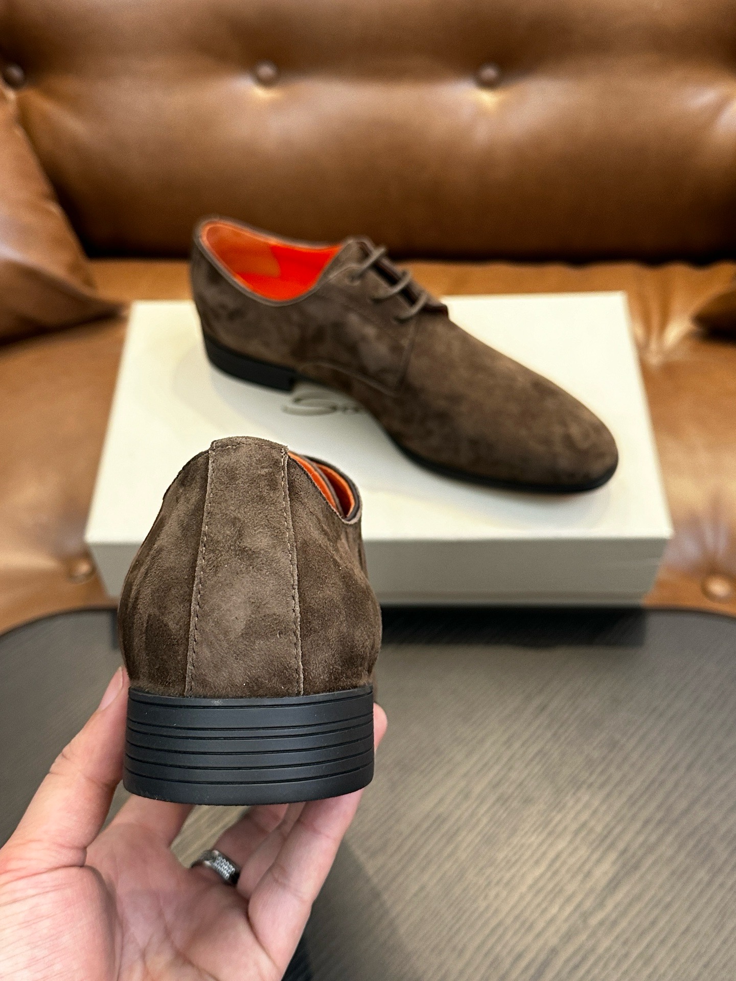 Дерби мужские в стиле Santoni серо-коричневого цвета