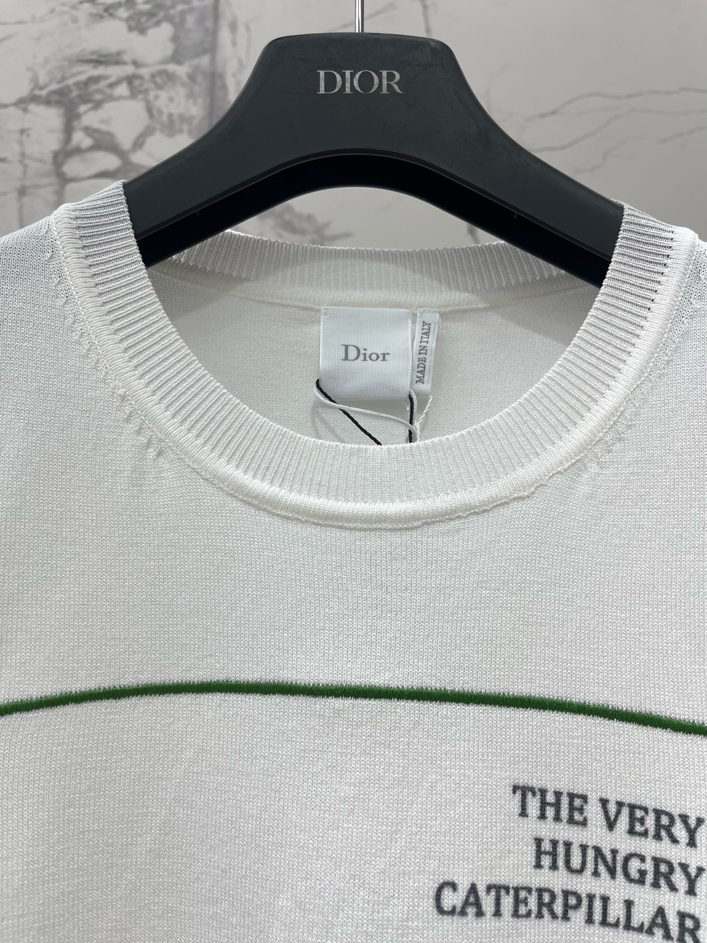Футболка женская Dior The Very Hungry Caterpillar белого цвета с вышивкой и принтом