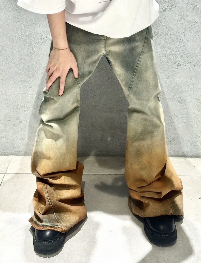 Джинсы унисекс в стиле Rick Owens серо-коричневого цвета