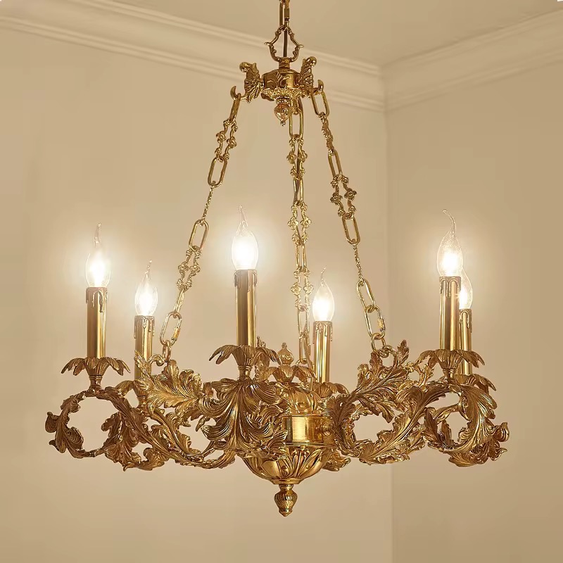 Люстра потолочная в французском стиле из меди с золотым покрытием