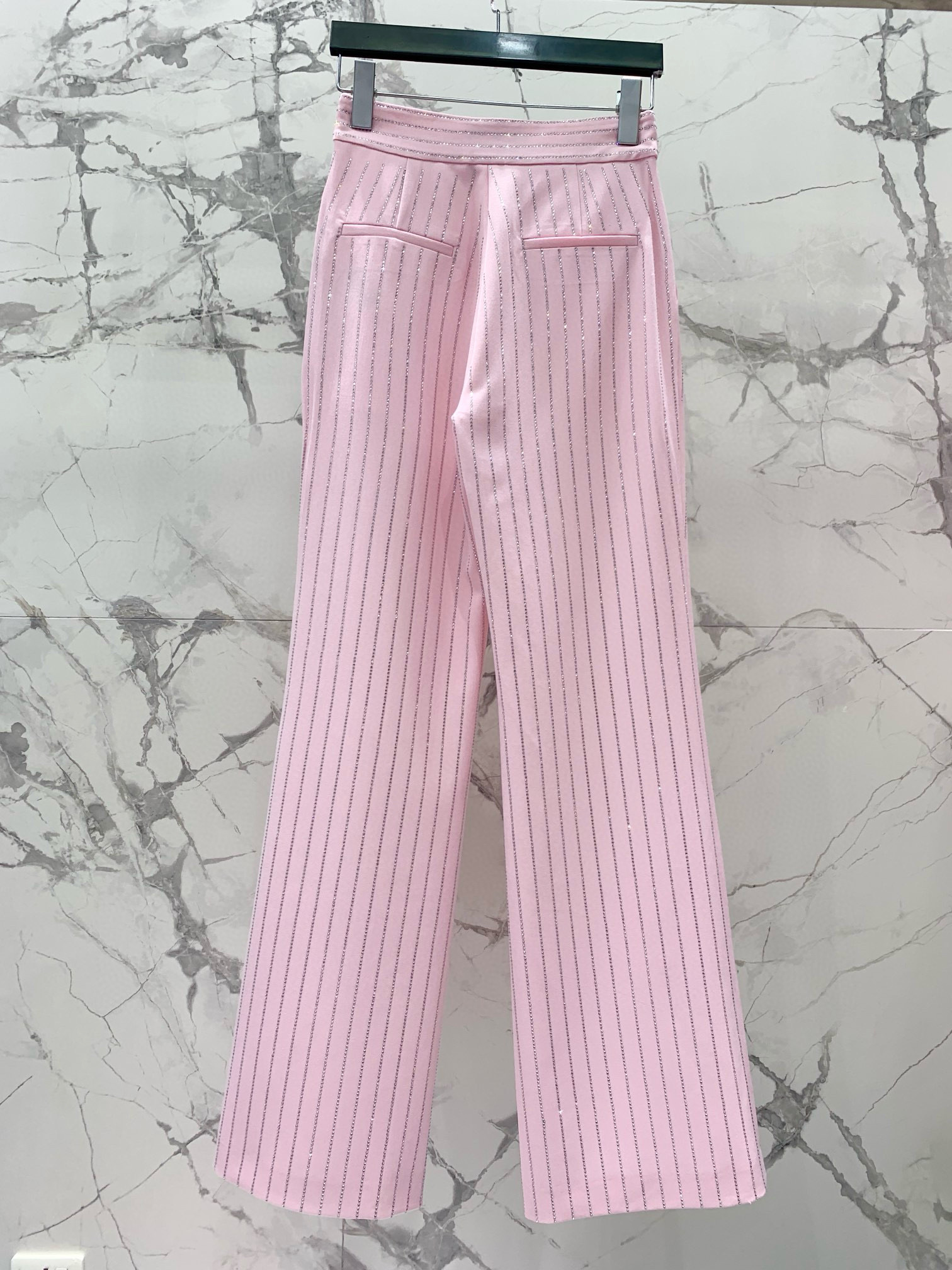 Брюки женские в стиле The Attico с кристаллами в розовом цвете Сакура