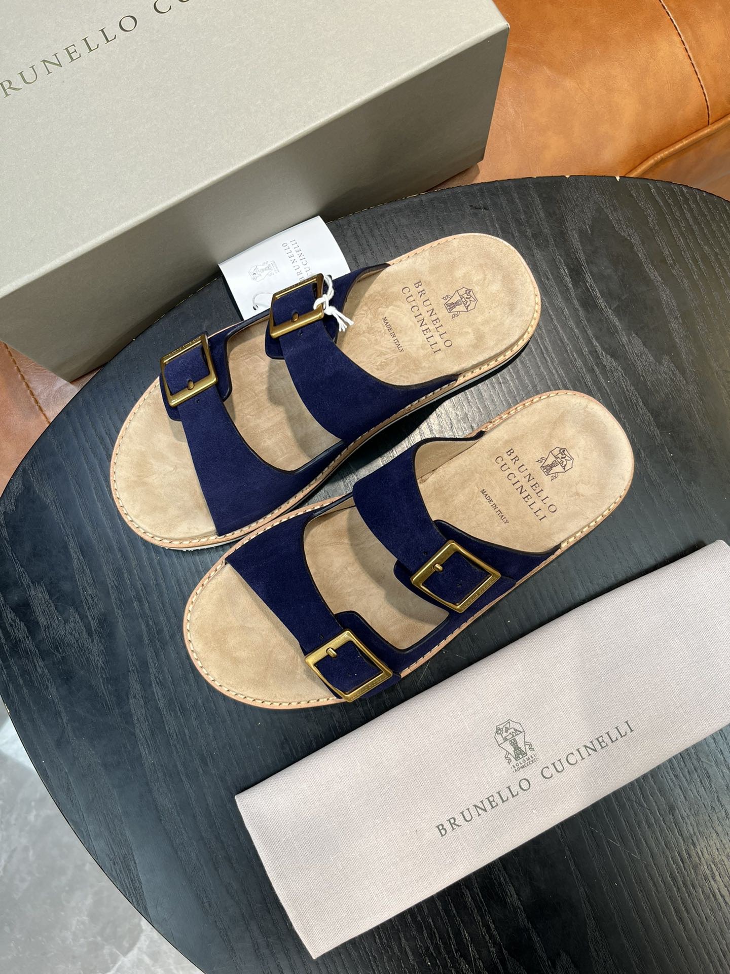 Сандалии мужские в стиле Brunello Cucinelli тёмно-синего цвета