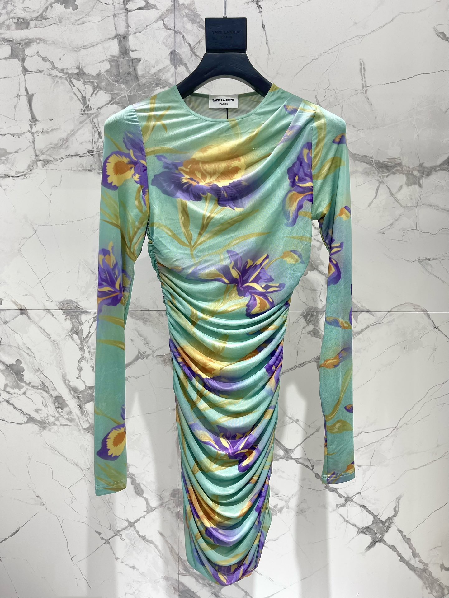 Платье женское в стиле Saint Laurent зелёно-жёлтого цвета