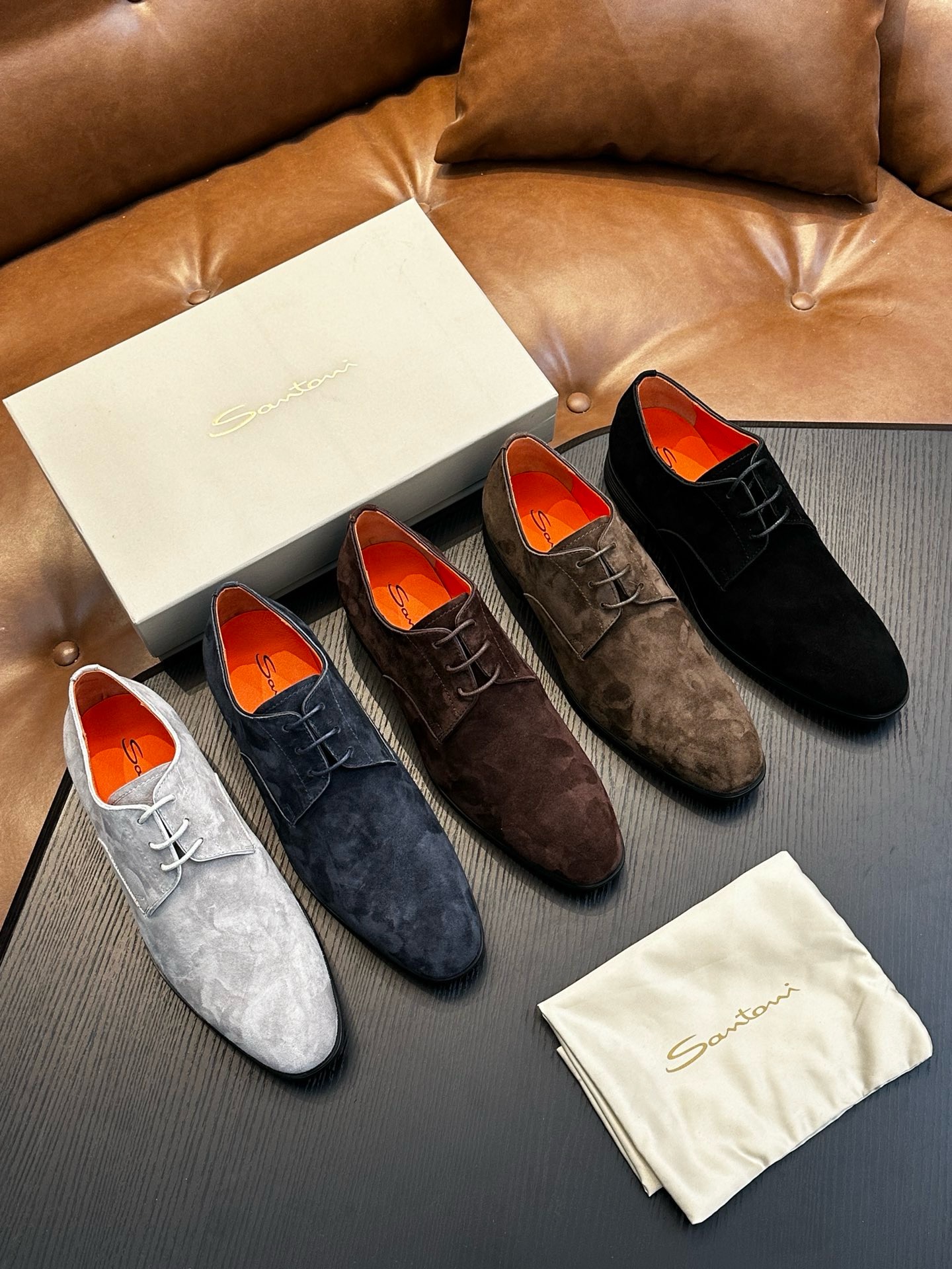 Дерби мужские в стиле Santoni серо-коричневого цвета