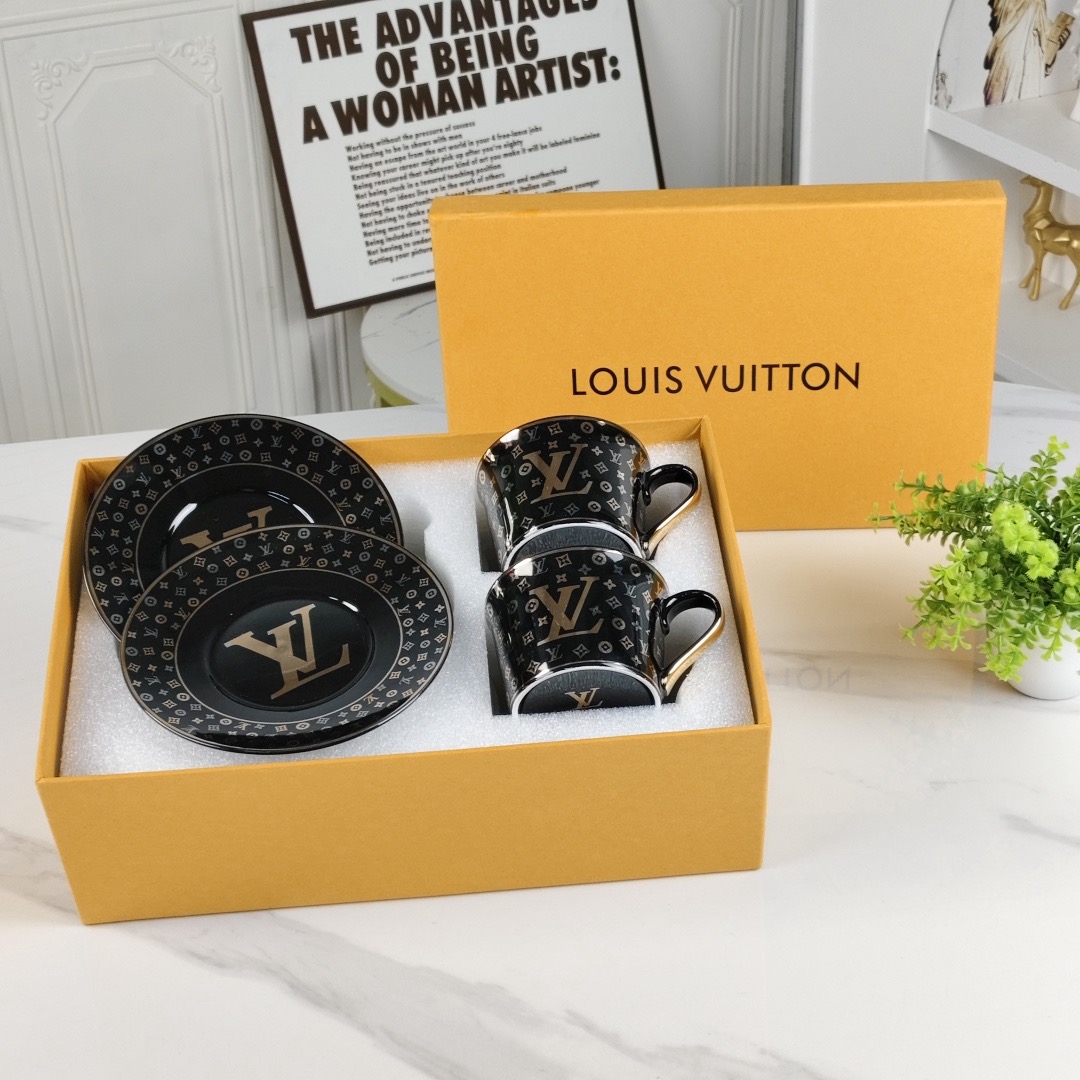 Кофейный набор в стиле Louis Vuitton, чёрный, 2 персоны