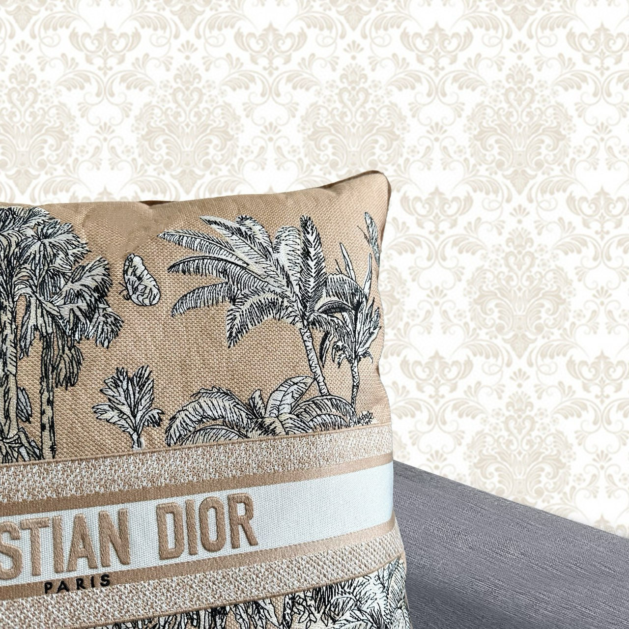  Подушка декоративная в стиле Dior с тропическим принтом и картографическим принтом, 50×50 см