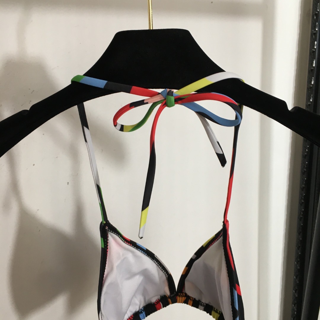 Купальник женский в стиле Emilio Pucci раздельный мультицвет с принтом на завязках