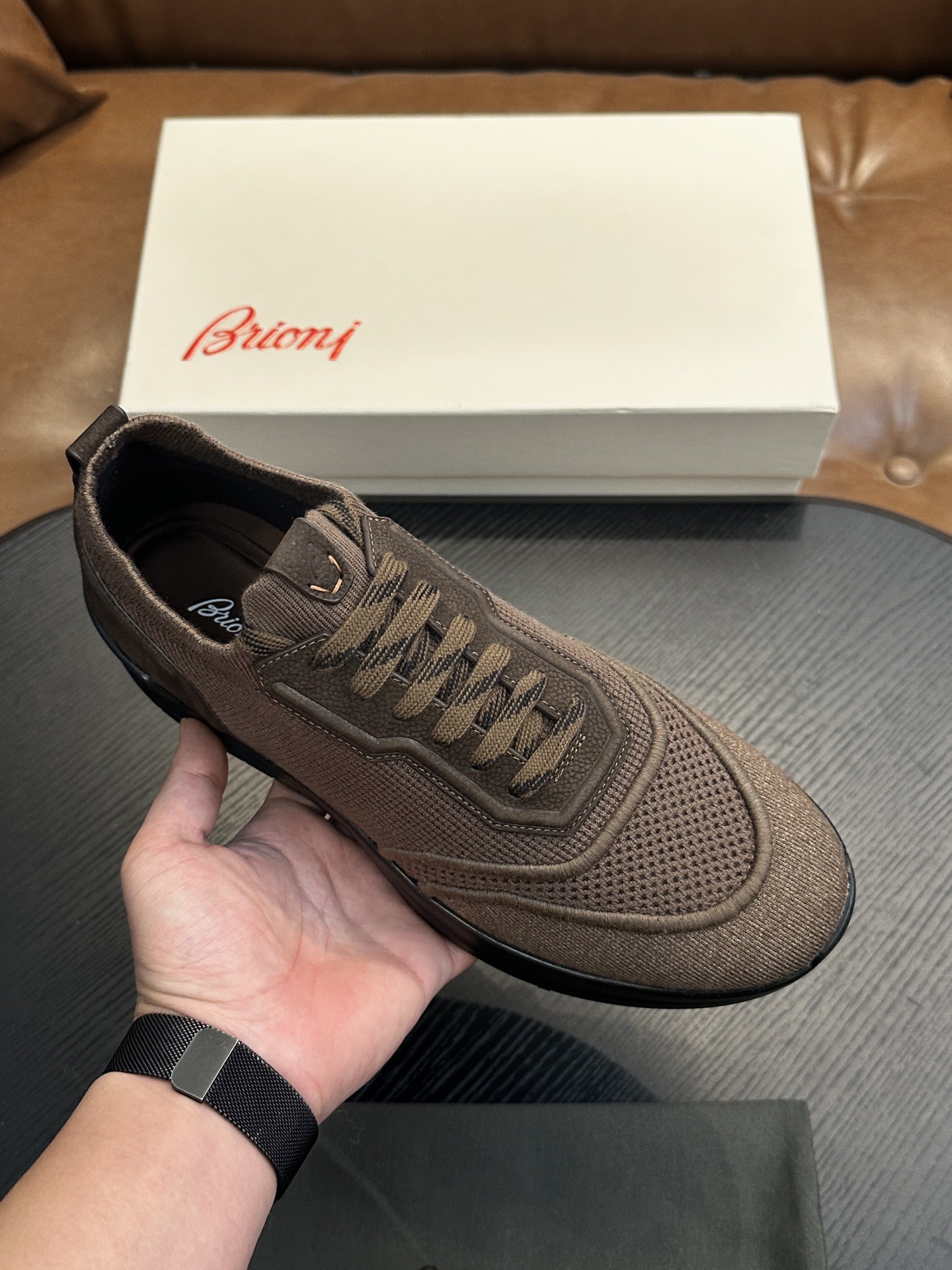 Кроссовки мужские в стиле Brioni коричневого цвета