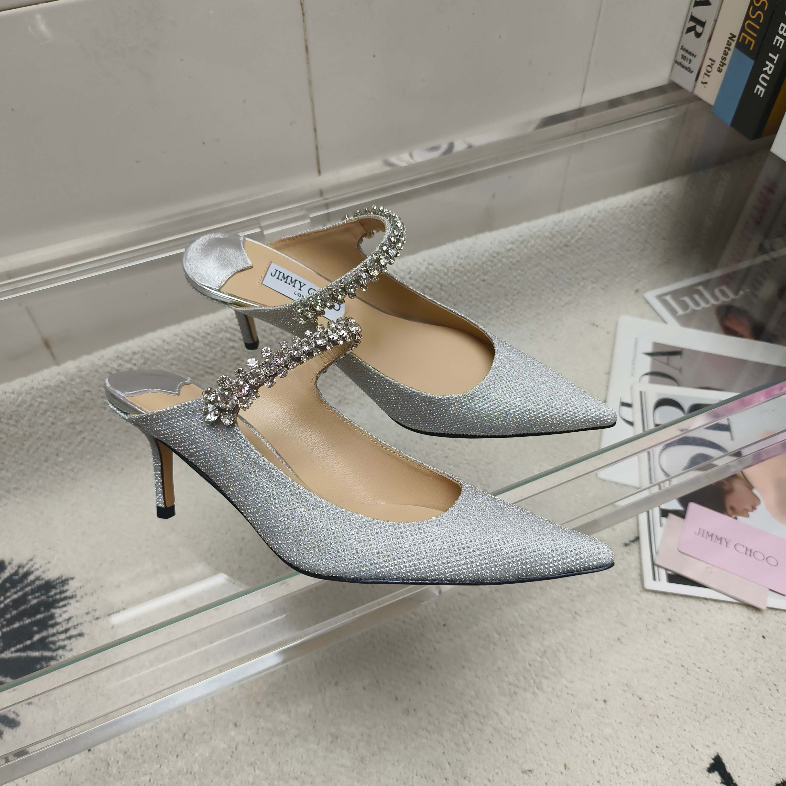 Мюли женские в стиле Jimmy Choo голубого цвета