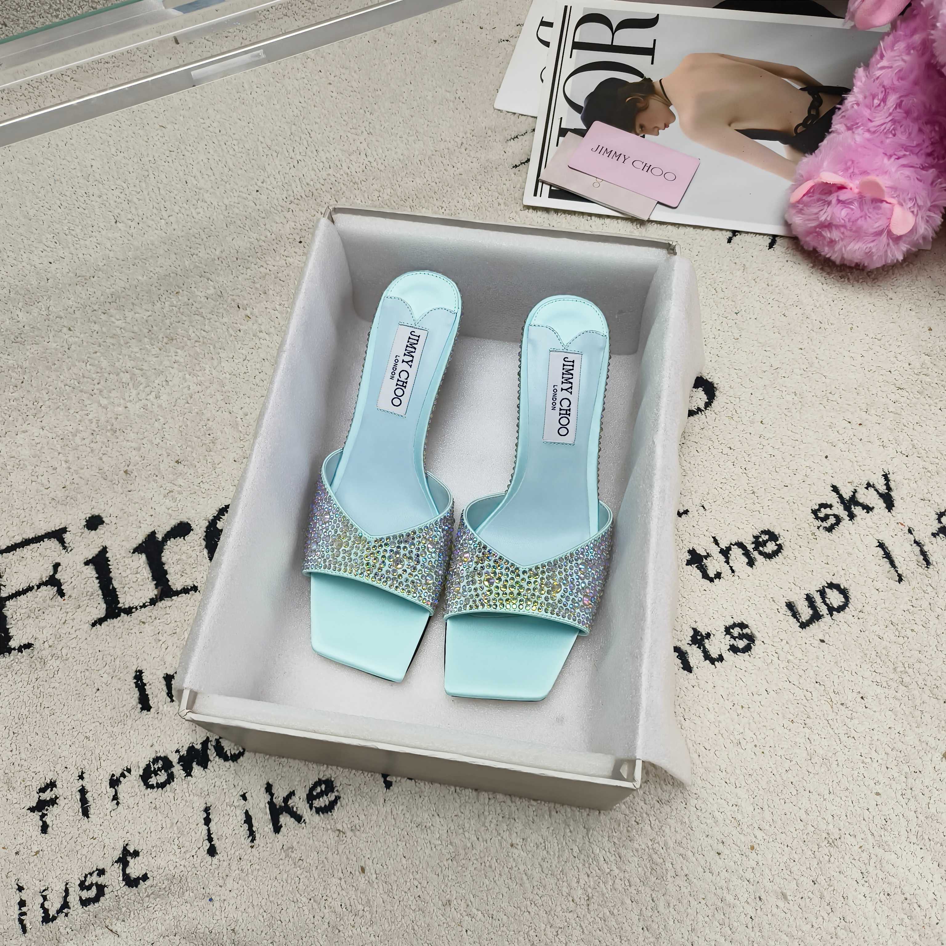 Мюли женские в стиле Jimmy Choo голубого цвета