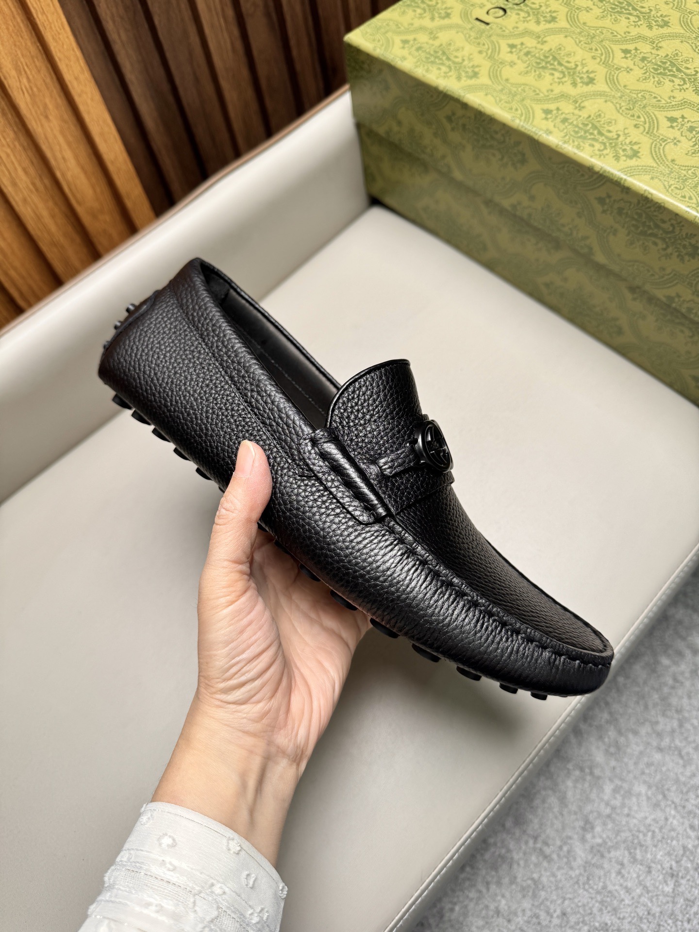 Мокасины мужские в стиле Gucci Driver черного цвета