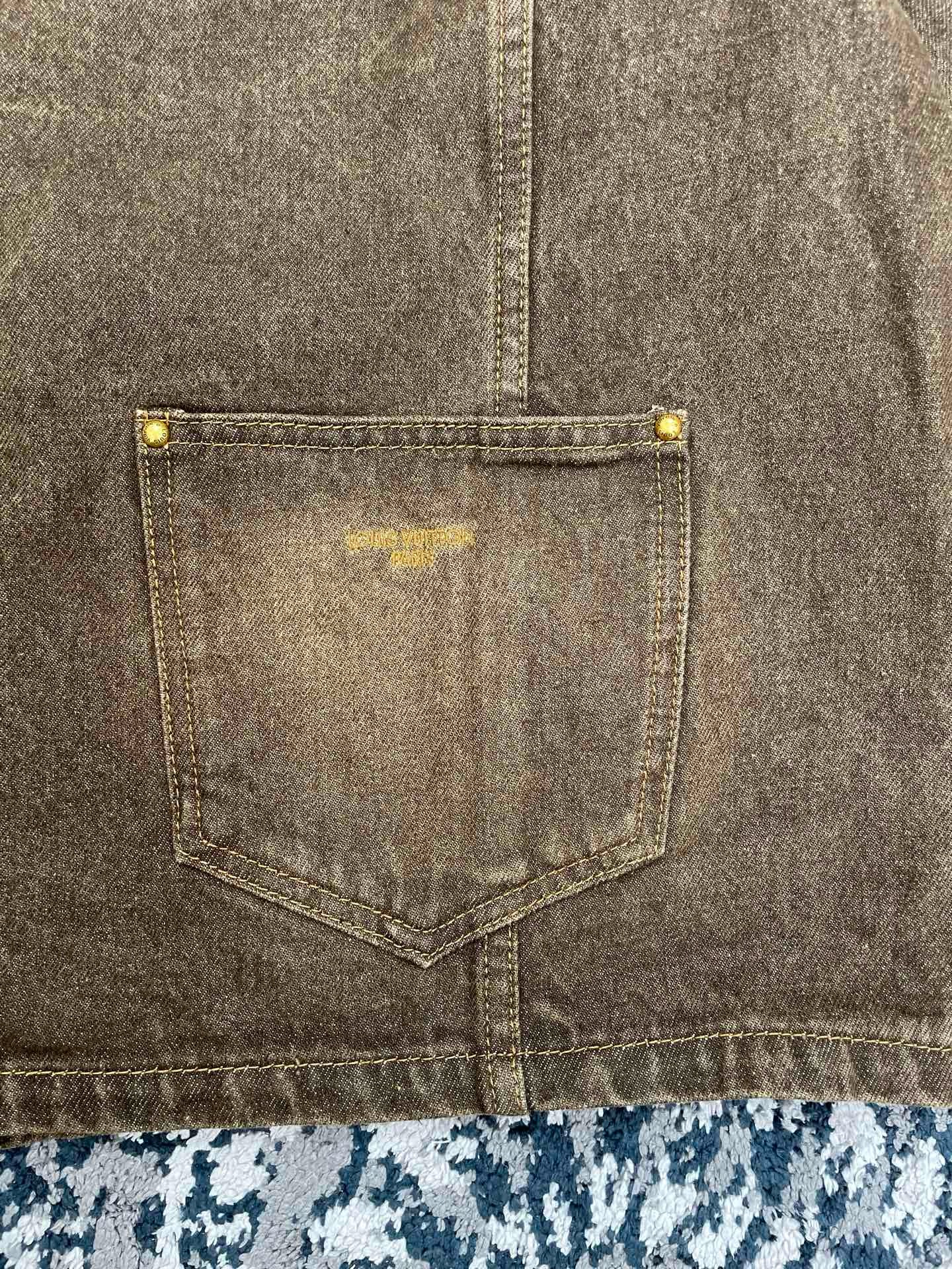 Куртка мужская Louis Vuitton Coffee Indigo Denim Blouson коричневого цвета с винтажной обработкой и кожаной отделкой