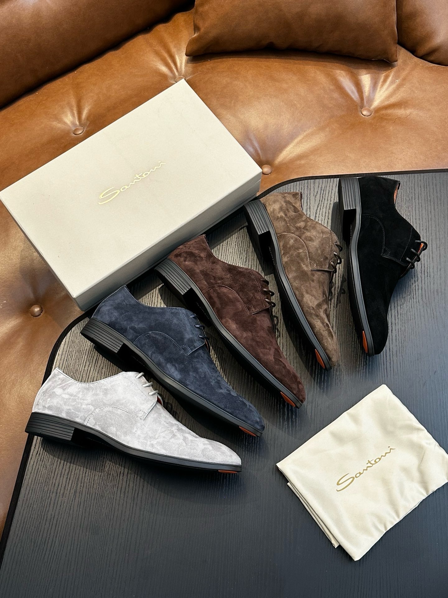 Дерби мужские в стиле Santoni серо-коричневого цвета