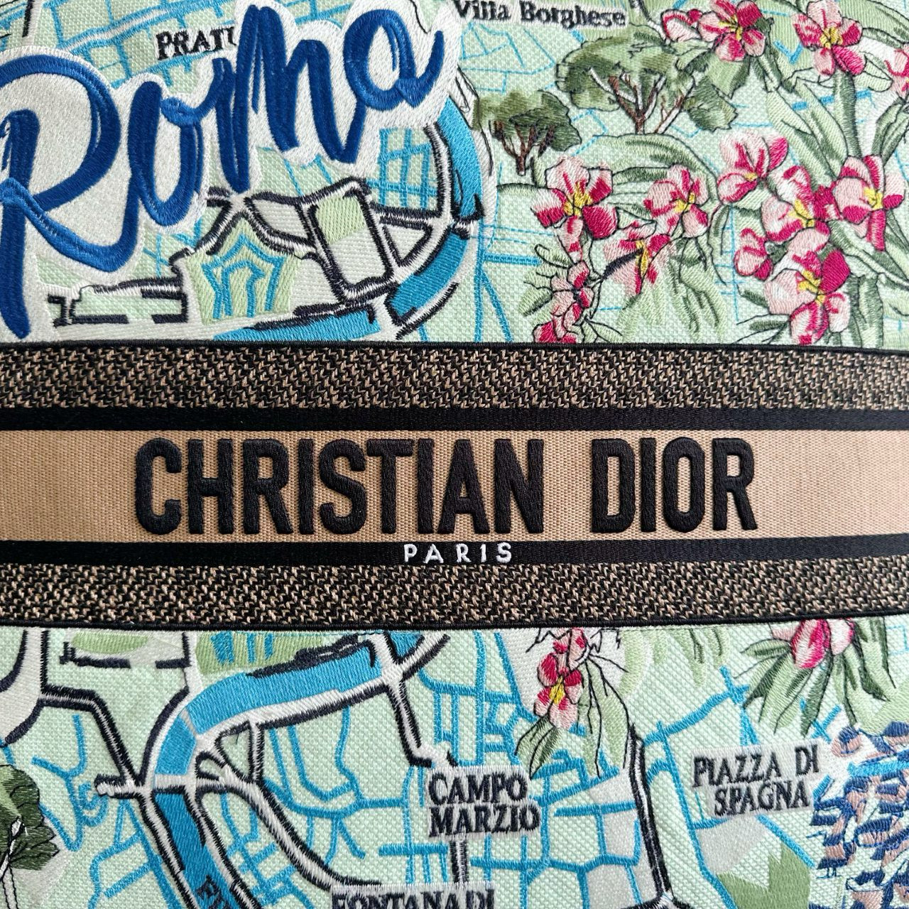  Подушка декоративная в стиле Dior Souvenir Roma с вышивкой и картографическим принтом, 50×50 см