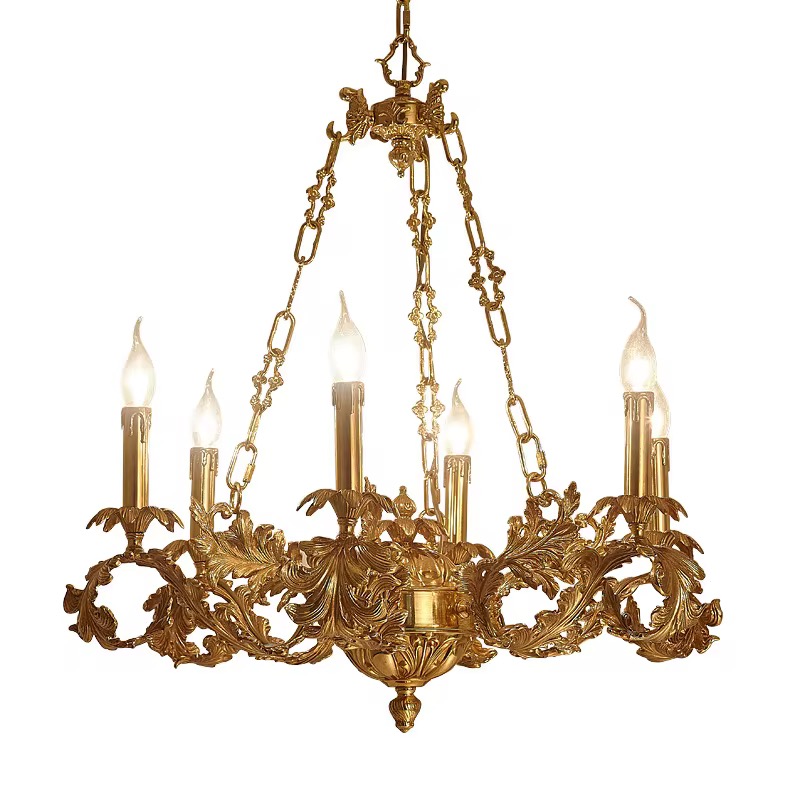 Люстра потолочная в французском стиле из меди с золотым покрытием