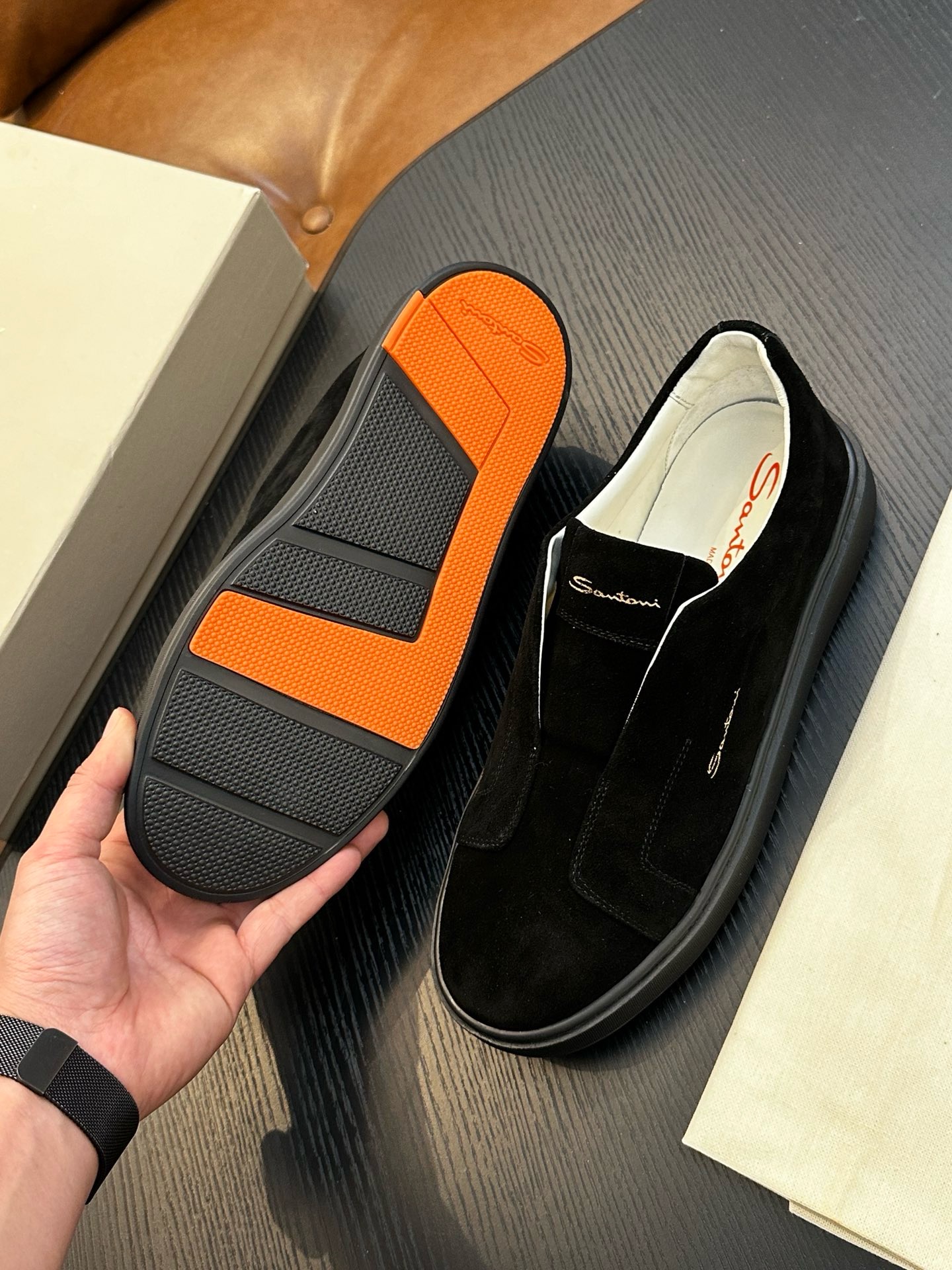 Слипоны мужские в стиле Santoni чёрного цвета