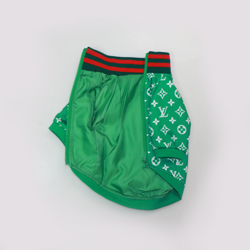 Ветровка для собак в стиле Louis Vuitton Monogram зелёного цвета
