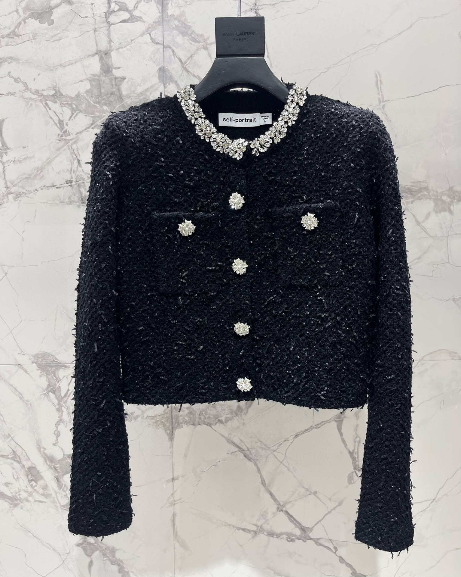 Жакет женский в стиле Self-Portrait с кристаллами, черного цвета