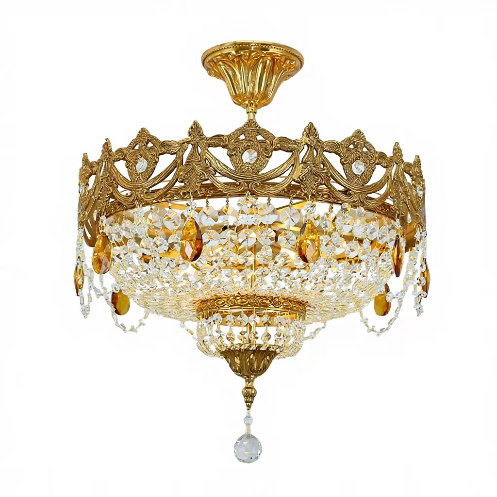 Люстра потолочная в французском стиле из меди с кристаллами
