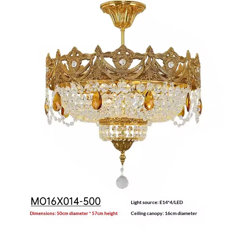 Люстра потолочная в французском стиле из меди с кристаллами