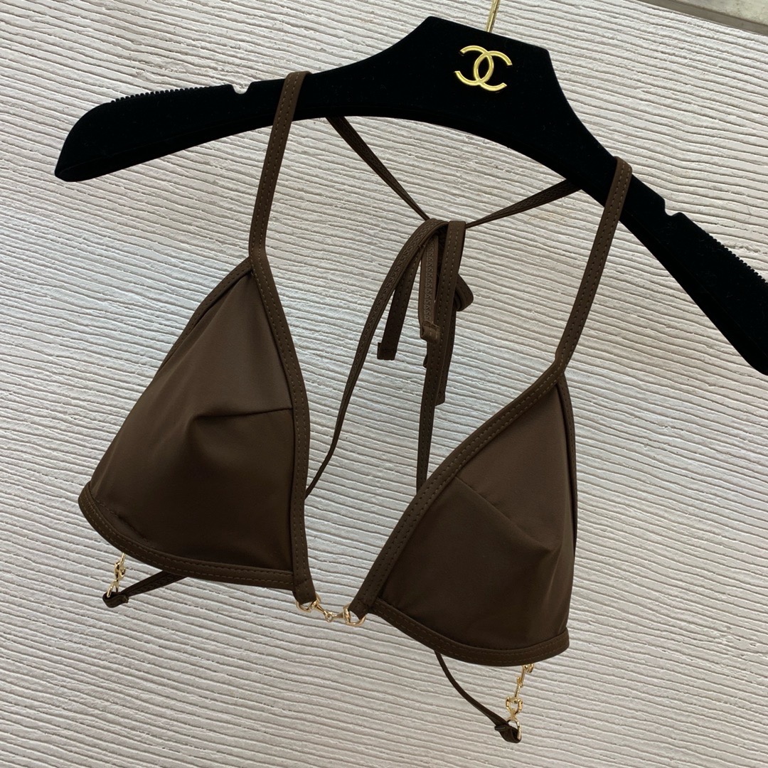 Купальник женский в стиле Gucci коричневого цвета с металлической фурнитурой