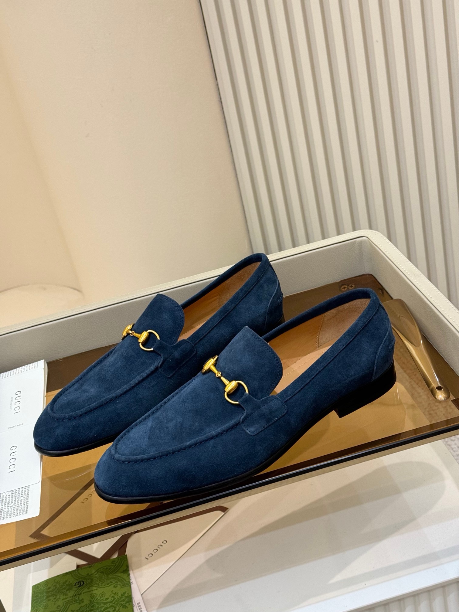 Лоферы мужские Gucci из натуральной замши синего цвета