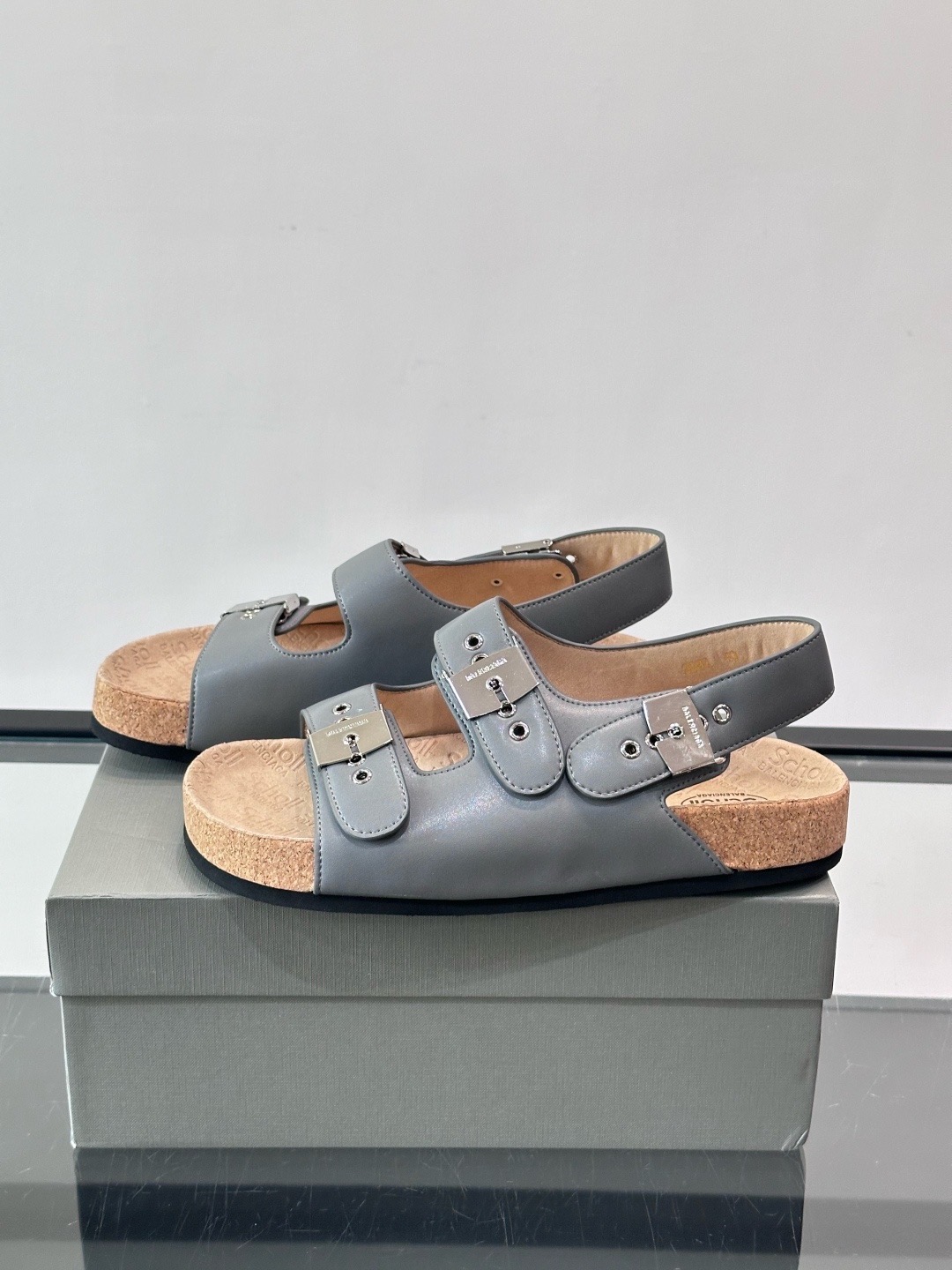 Сандалии мужские в стиле Balenciaga x Birkenstock Boston серого цвета