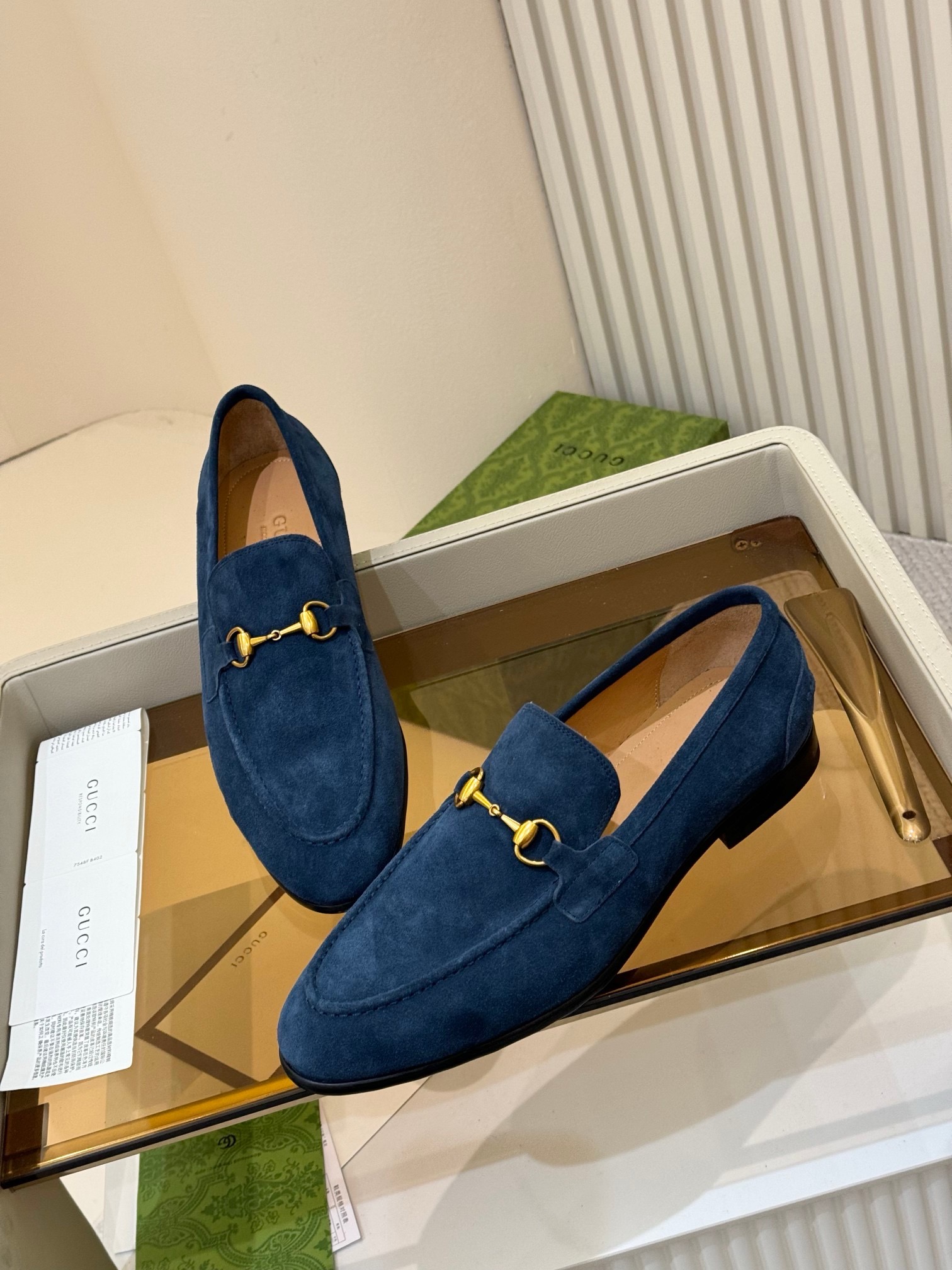 Лоферы мужские Gucci из натуральной замши синего цвета