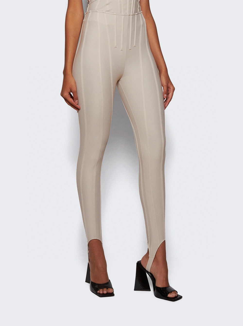 Леггинсы женские в стиле Mugler Fishbone из эластичной ткани молочного цвета