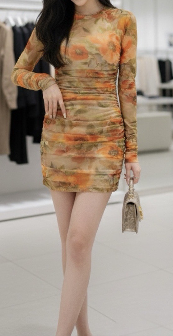 Платье женское в стиле Saint Laurent жёлто-оранжевого цвета