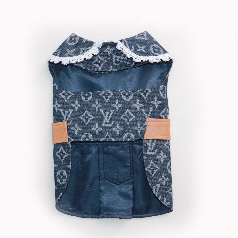 Жилет-платье для собак в стиле Louis Vuitton Denim Monogram с кружевным воротником