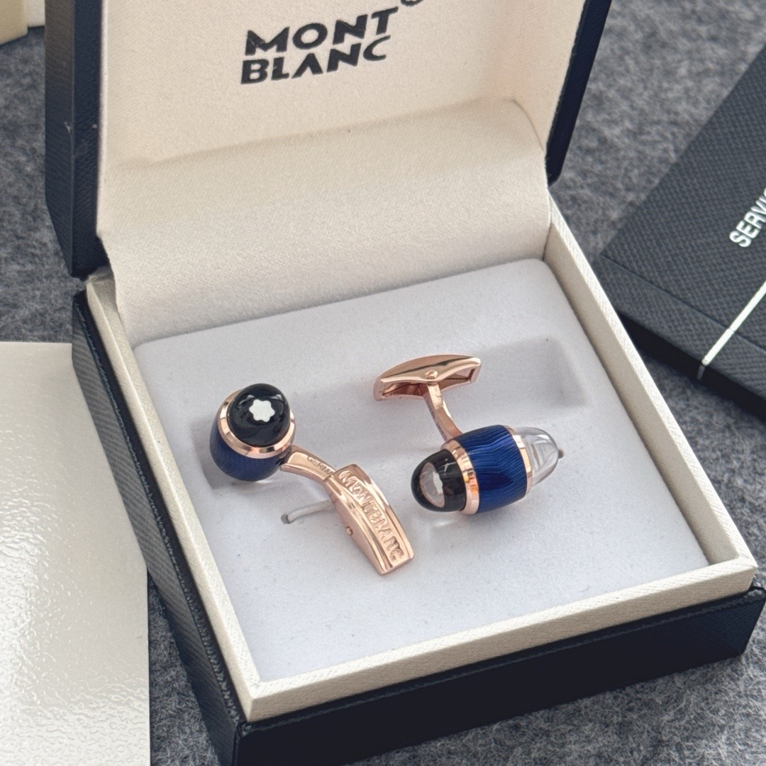 Запонки мужские Montblanc из металла с синими вставками