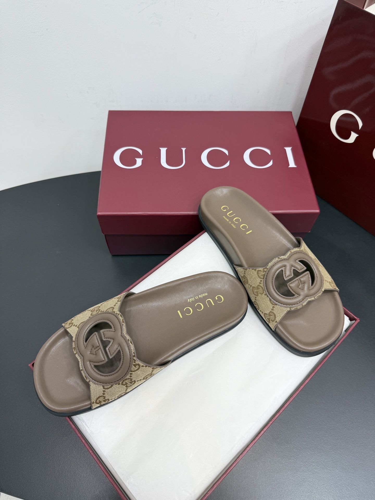 Мюли женские Gucci GG бежево-коричневого цвета