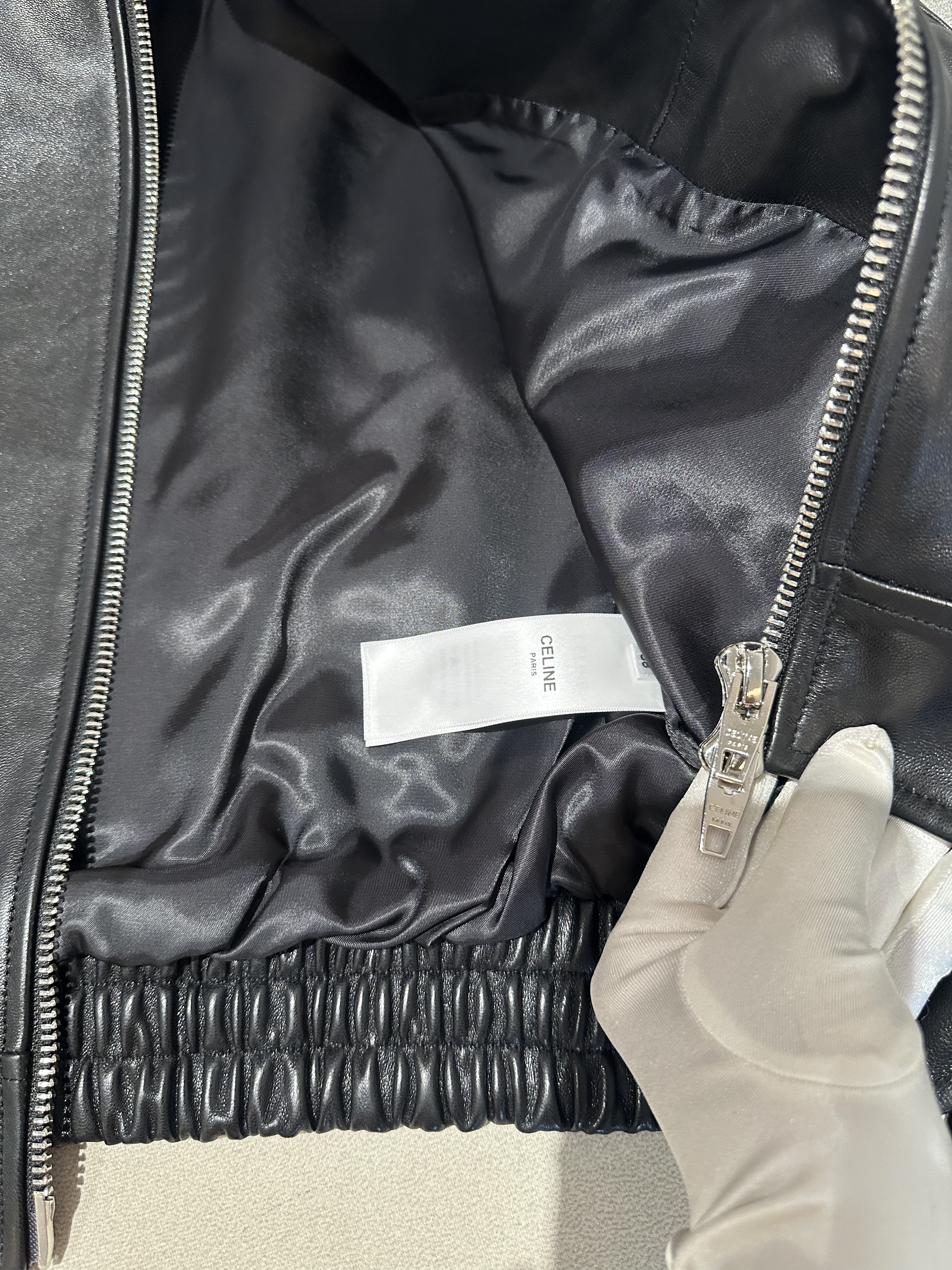 Куртка женская укороченная Celine чёрного цвета с отложным воротником