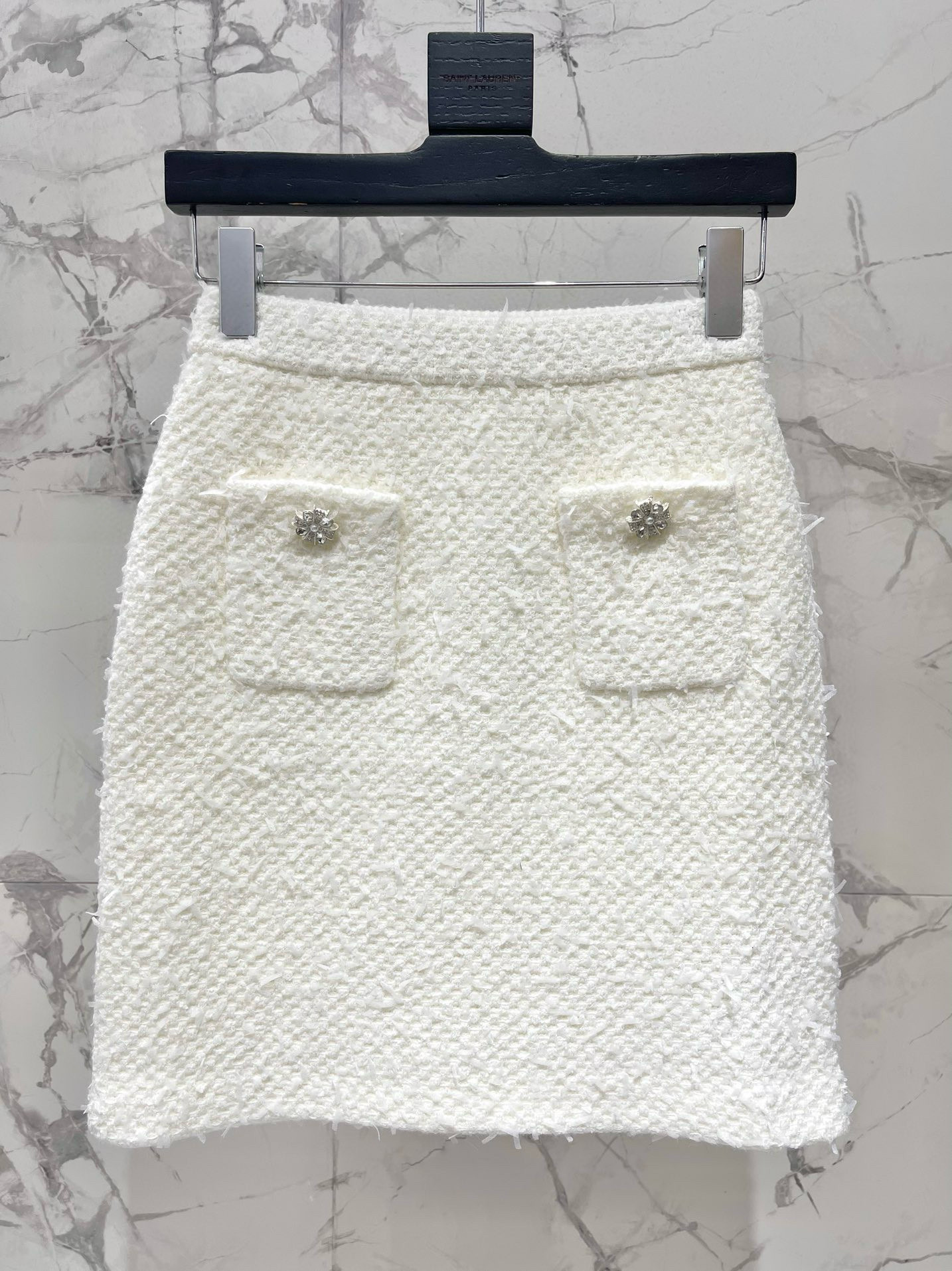 Юбка женская в стиле Self-Portrait с кристаллами, цвет айвори