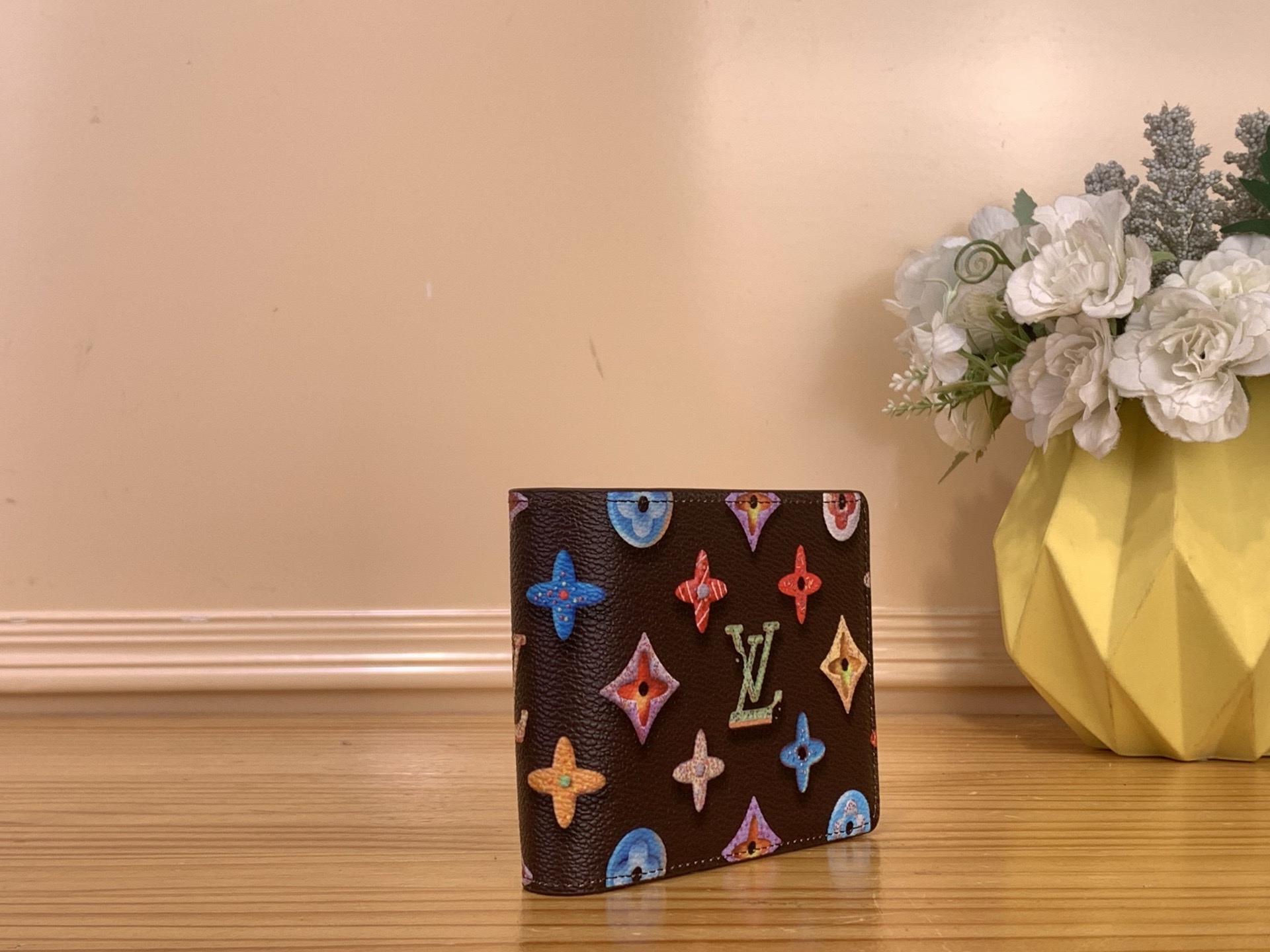 Кошелёк унисекс в стиле Louis Vuitton Slender Monogram Donuts компактный коричневого цвета