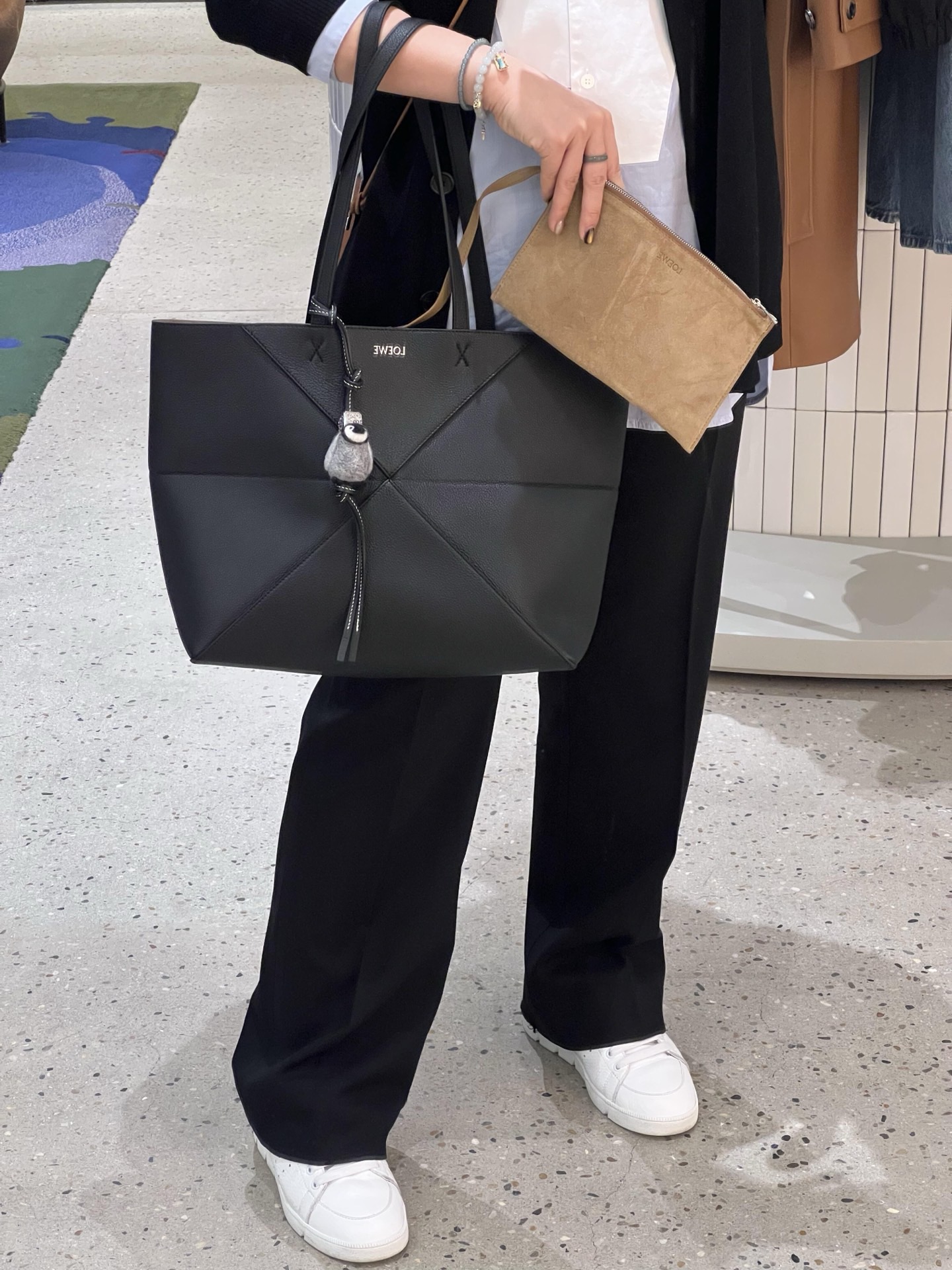 Сумка женская в стиле Loewe Puzzle Fold чёрного цвета