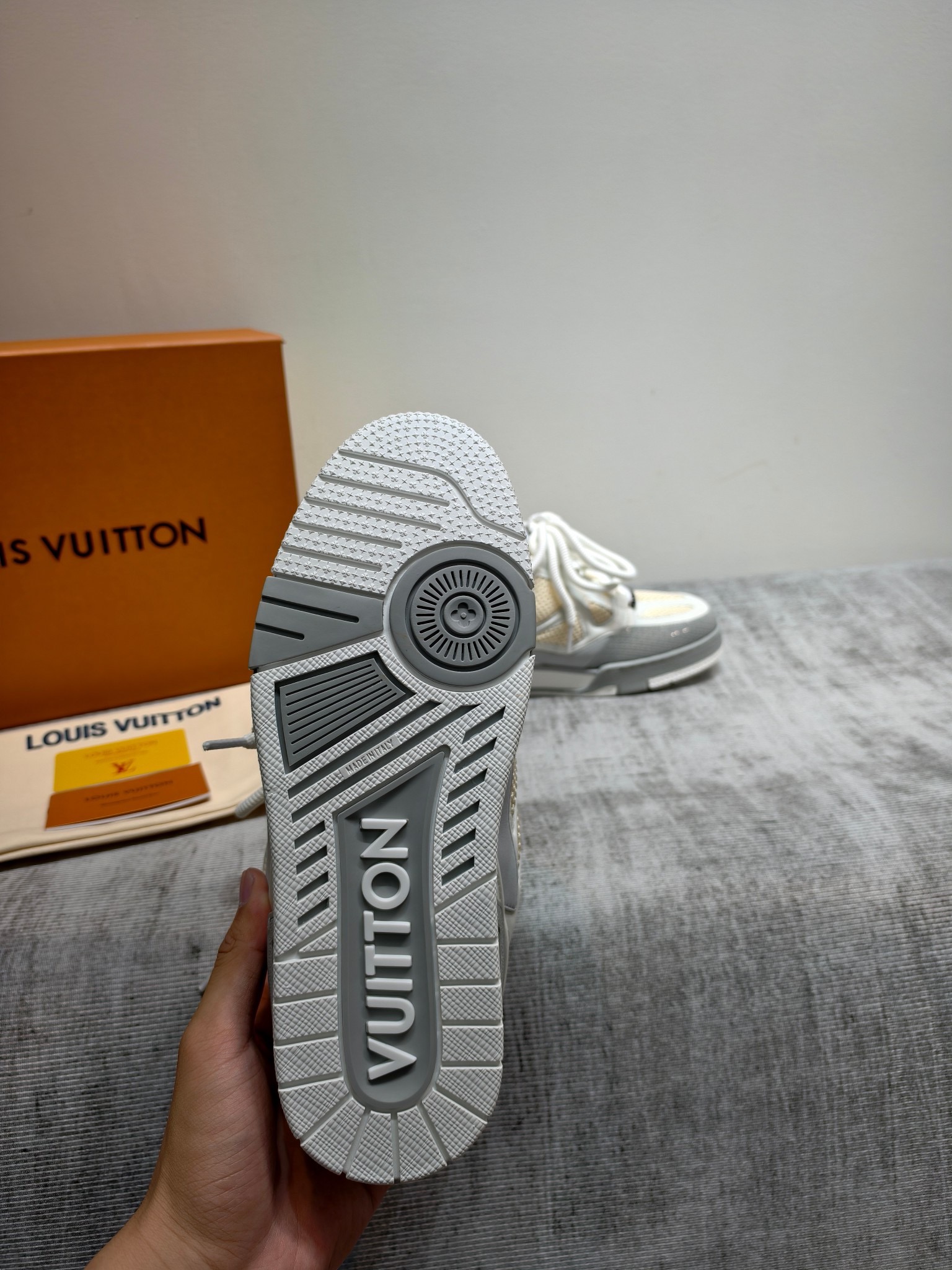 Кроссовки Louis Vuitton Trainer Skate серо-белого цвета